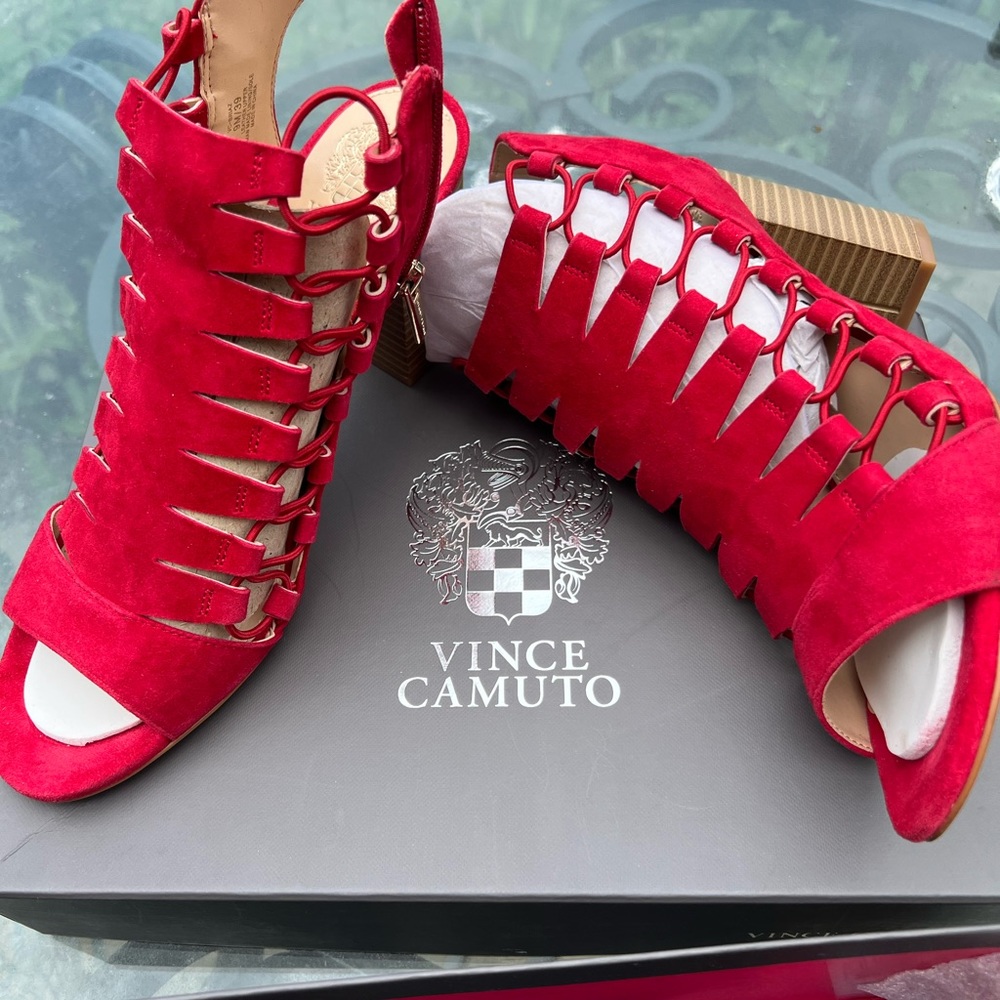 Red suede sandal worn once